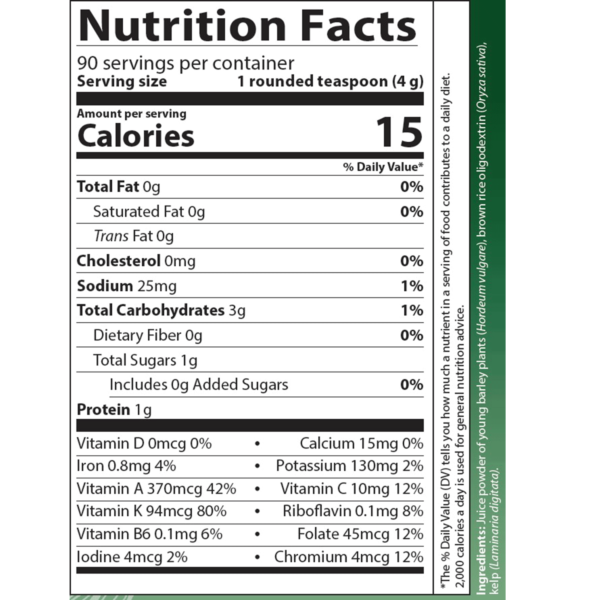 barleylife 12oz nutrition facts