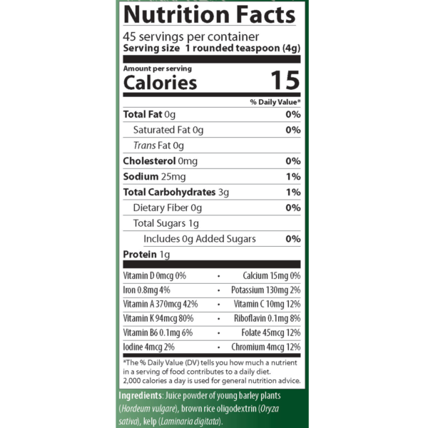barleylife 6.35 oz nutrition facts