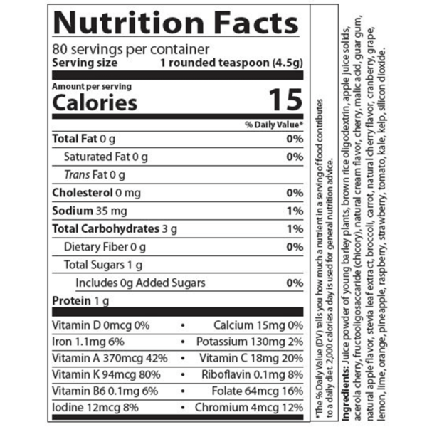 barleylife xtra nutrition facts